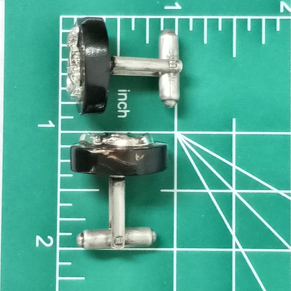 Sterling Silver Warrior Head Cufflinks Black Lacquered Wood? Mid 1900s Vintage - Picture 6 of 6